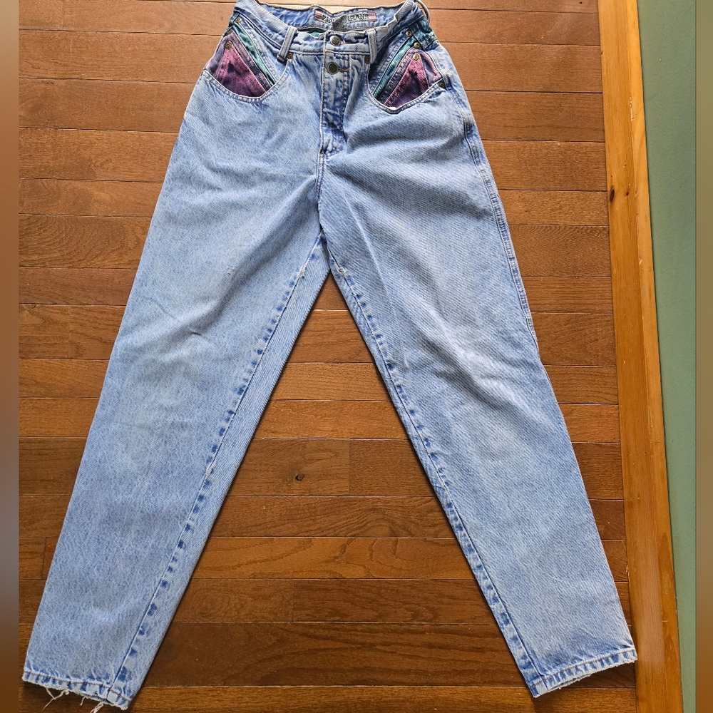VTG Zena Colorblock Mom Jeans Rare Junior Sz 7 24 In Waist Modern Sz 0 - Picture 2 of 12